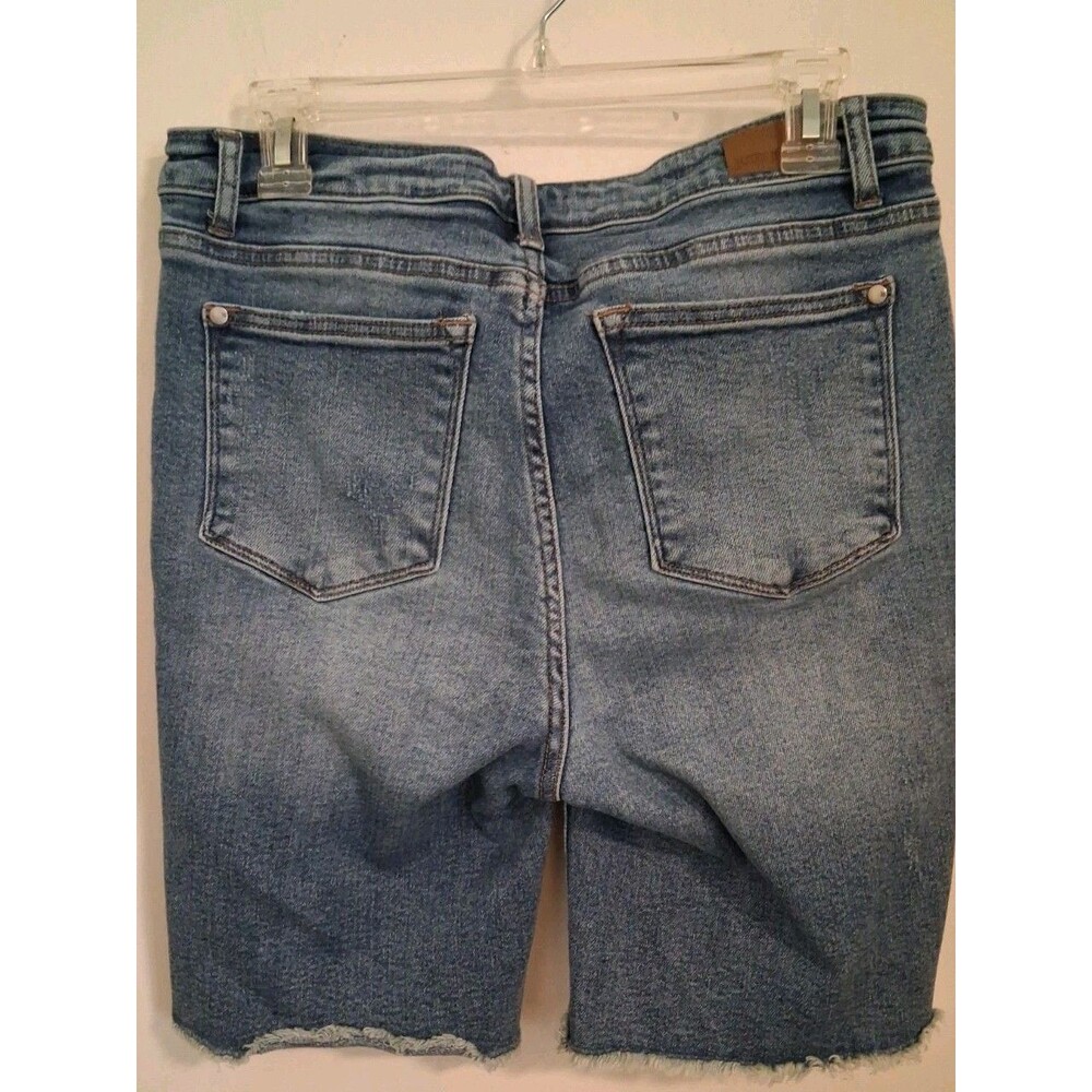 Judy Blue Cutoff Denim Shorts Large Blue Raw Hem Boho Distressed Festival - Picture 7 of 9